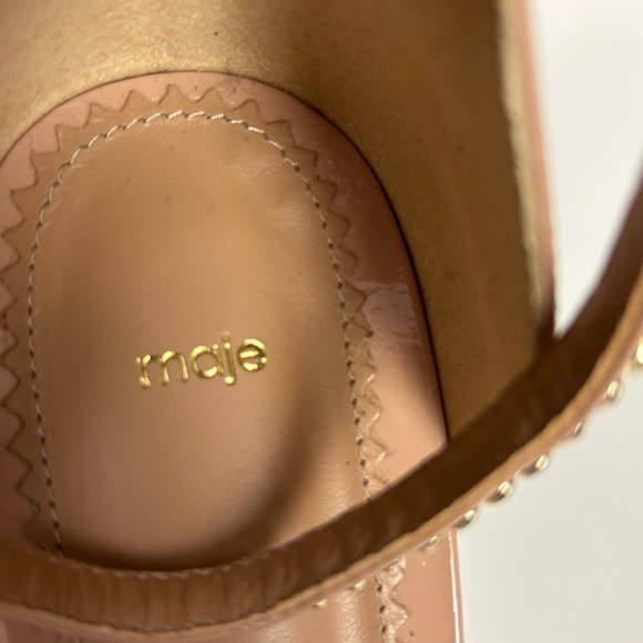 NEW Maje Elegant Nude Block Heel Sandals With Crystal Embellishments - Picture 12 of 14